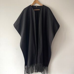 Mackage Black Leather Fringe Cape Wool poncho One size chic classic neutral